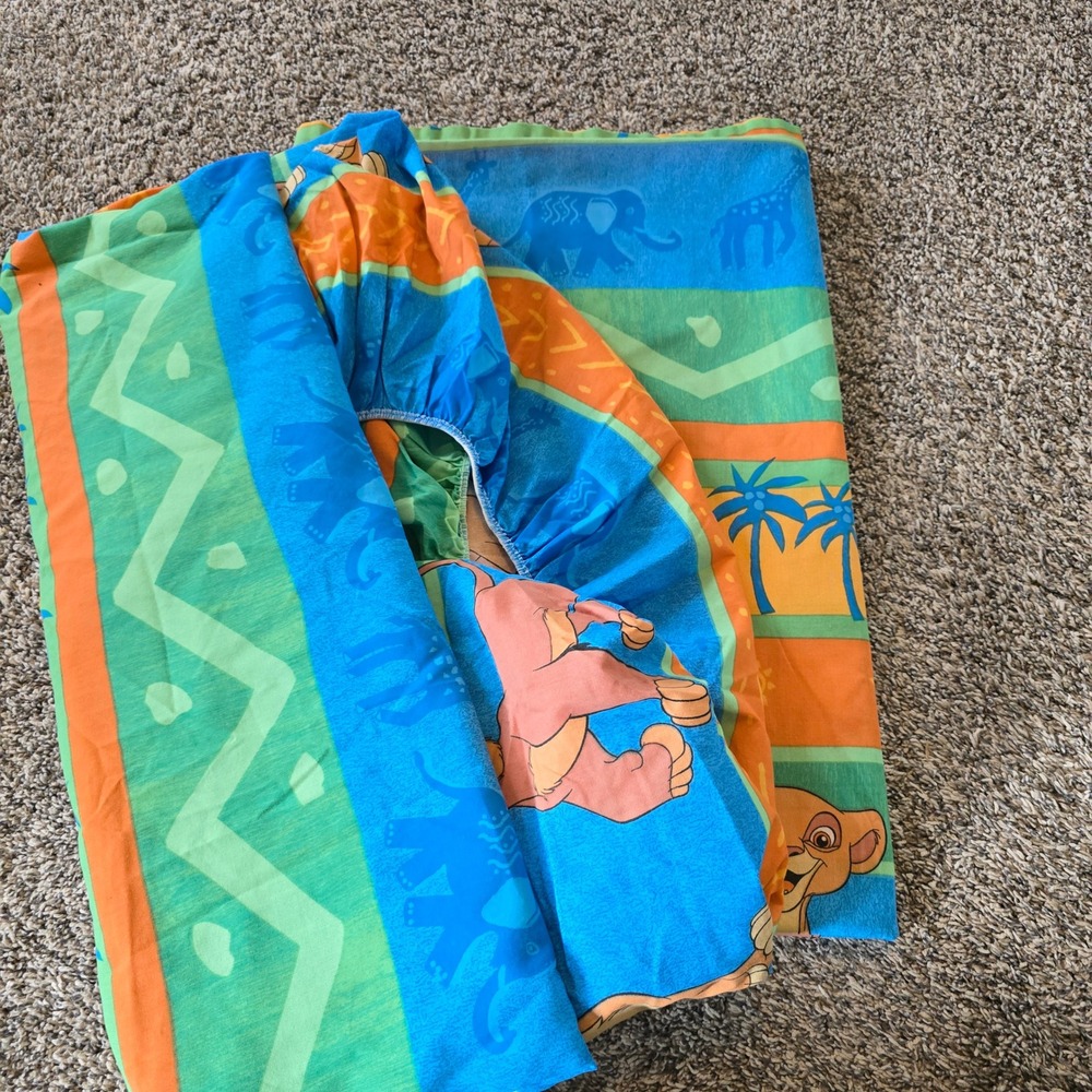 Disney Lion King 2 Simbas Pride Twin Sheet Set Kids Blue Orange Vintage 90s USA